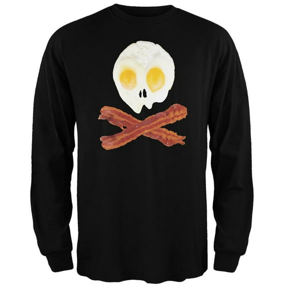 Eggs And Bacon Skull And Cross Bones Black Adult Long Sleeve T-Shirt - Small