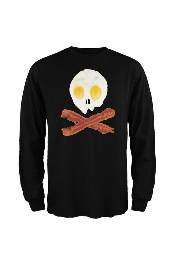 Eggs And Bacon Skull And Cross Bones Black Adult Long Sleeve T-Shirt - X-Large