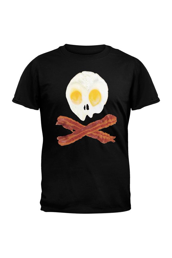 Eggs And Bacon Skull And Cross Bones Black Adult T-Shirt