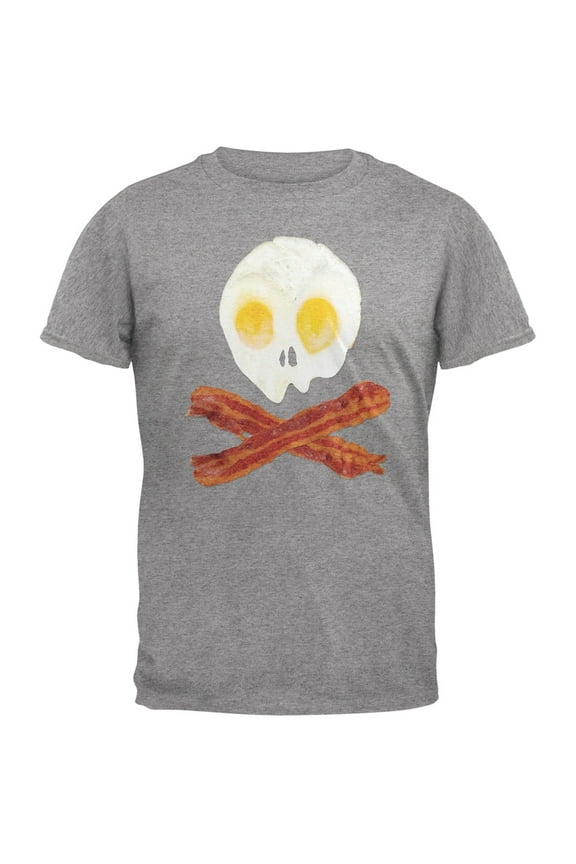 Eggs And Bacon Skull And Cross Bones Grey Adult T-Shirt - X-Large