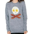 thumbnail image 1 of Eggs And Bacon Skull And Cross Bones Mens Soft Long Sleeve T Shirt Heather X-LG, 1 of 1