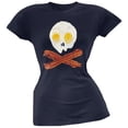 thumbnail image 1 of Eggs And Bacon Skull And Cross Bones Navy Soft Juniors T-Shirt - Small, 1 of 1