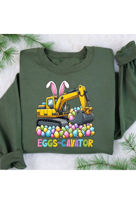 Eggs-Cavator Sweatshirt, Toddler Easter Sweater, Kids Easter Gift, Easter om Shirt, Easter Family Crewnecks, Cute Easter Bunny Sweatshirts All Size S-5Xl