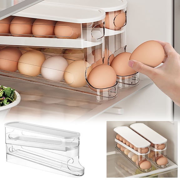 Eggs Dispenser for Fridge Automatic Rolling Egg Organizer Space-Saving Rack Holds 30 Eggs