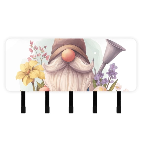 Eggs Flowers Gnome Mail Holder Organizer Wall Mount with Shelf Key Holder Key Rack with 5 Key Hooks for Wall Decorative
