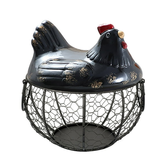 Eggs Holder Basket Organizer Storage Ceramic Fruit Container Kitchen Hen Decor/ Creative Egg And Snack Storage Basket, Iron Art Restaurant Storage Basket, Small Size, Black