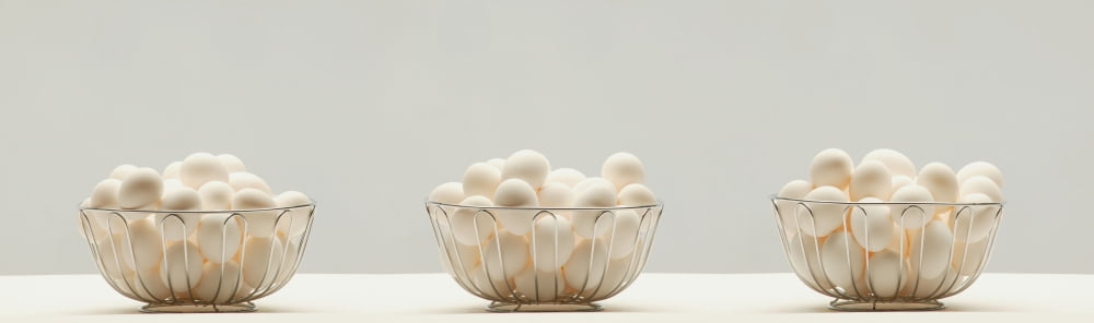 Eggs In Three Baskets Canvas Art - Darren Greenwood Design Pics (36 x 11)