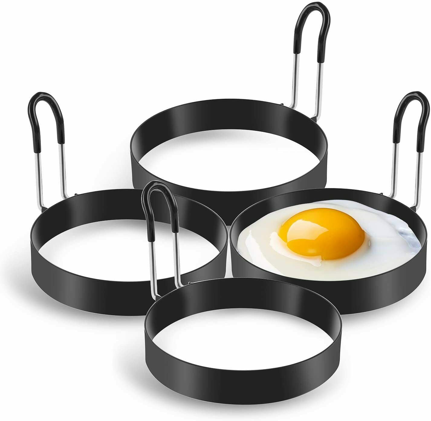 Black Stainless Steel Non-Stick Egg and Pancake Cooking Rings, 4 Pack