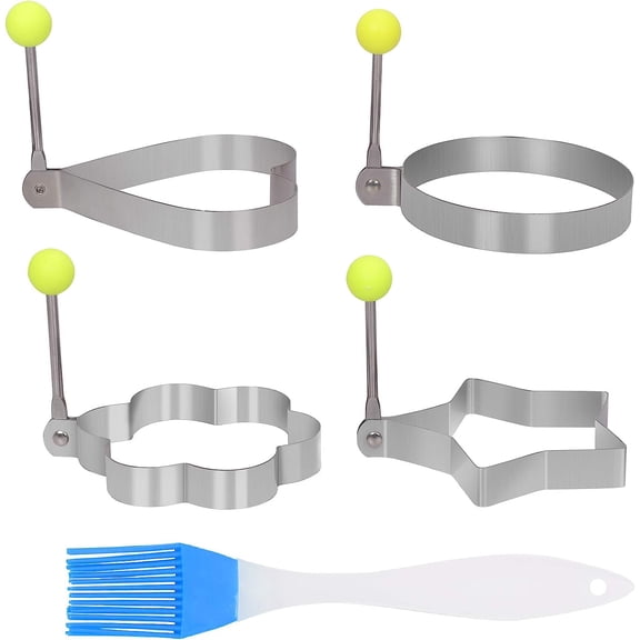 Eggs Rings,4 Pack Stainless Steel Egg Cooking Rings,Round Mold for English Muffins,Griddle Cooking Shaper for Breakfast,Pancake Mold for frying Eggs and Omelet with 4 Silicone Handle,Sliver