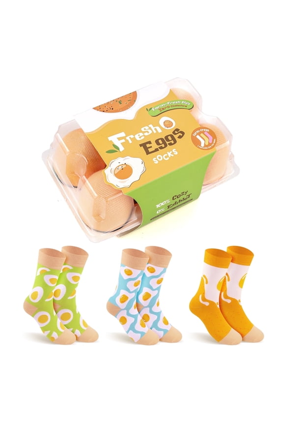 Funny Egg Cartons Socks-Unique Gag Gifts for Men Women Teen Boys - Novelty Funky Cool Crazy Silly Food Socks Box- Birthday Easter Fathers Day Fun Gifts for Him Dad Valentine Stocking Stuffer -3 pairs