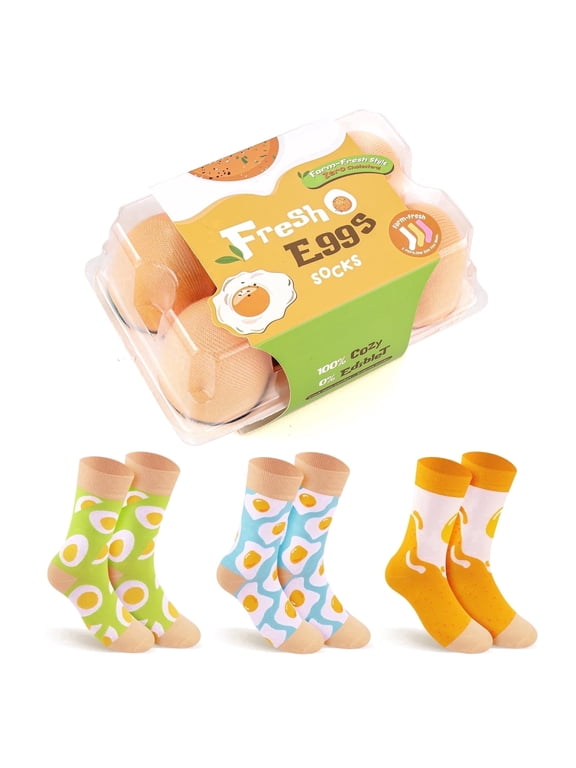 Funny Egg Cartons Socks-Unique Gag Gifts for Men Women Teen Boys - Novelty Funky Cool Crazy Silly Food Socks Box- Birthday Easter Fathers Day Fun Gifts for Him Dad Valentine Stocking Stuffer -3 pairs