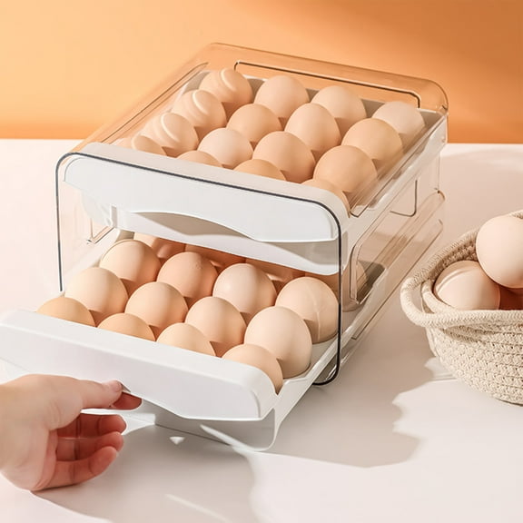 Eggs Storage Box Slide Style Roller Rack | 4 Layer Anti-Drop Design | Refrigerator Side Organizer | Flip Function | Space Saving Transparent Plastic 22.5x21.5x14cm | 1 Pack