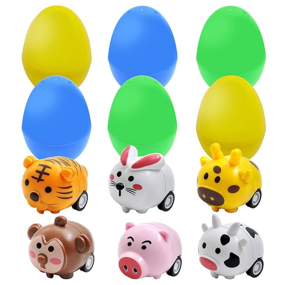 Eggs Toys Easter 6 Pack Mini Animal Car Surprise Egg Filler Party Favors Basket Stuffer Spring Egg Hunt Decoration 1.2 Inch