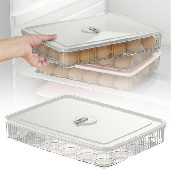 Eggs Tray Large Capacity, Egg Holder with Lid, Clear Egg Container for Refrigerator, 24 Eggs Storage Containers Reusable and Storage for Keep Fresh, Fridge Organizer for Home Use (White)