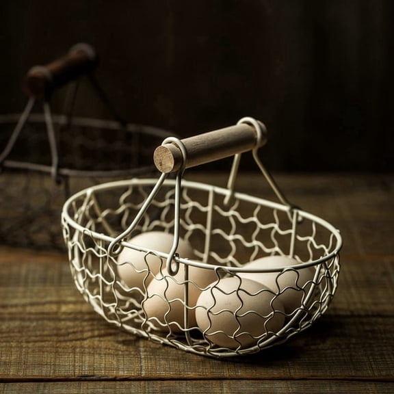 Eggs Wire Storage Basket with Handle Iron Art Eggs Tray Wire Fruit Storage Vegetables Container Eggs Holder for Kitchen Home Living Room