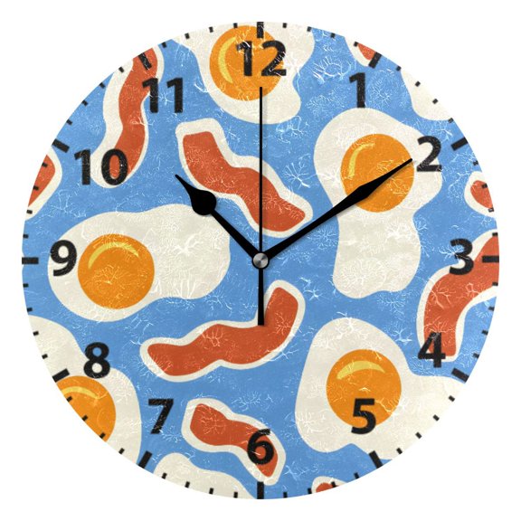 Eggs and Bacon Pattern Wall Clock 10in Round Artistic Oil Painting Home Decor Desk Table Clock
