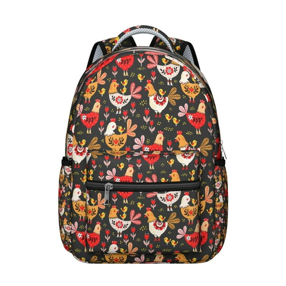 Eggs and Chickens Student Backpack Farm Cartoon Print Rustic Hen Chick Pattern Coop Bookbag for Student Cute Farm Style