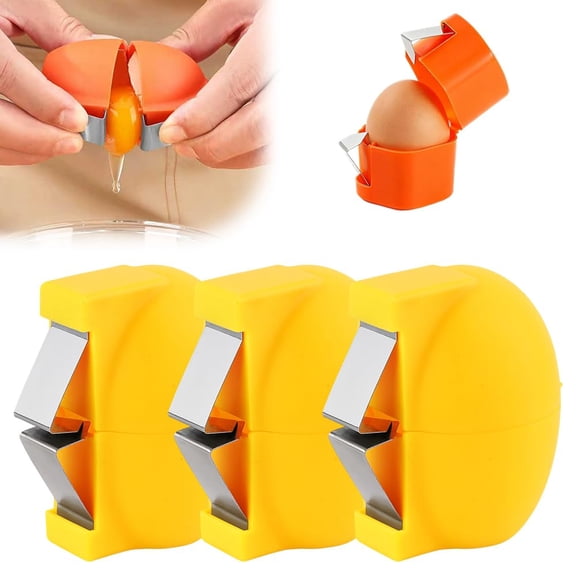 Eggshell Cracker | Stainless Steel Egg Separator and Shell Remover | Suitable for Raw and Cooked Eggs | Portable Kitchen Gadget (Yellow, 3PCS)