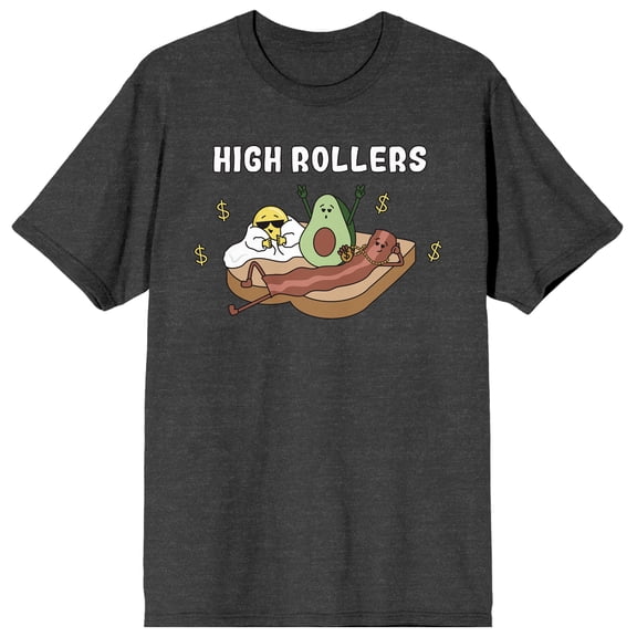 Eggspensive Eggs High Rollers Egg, Avocado, Bacon, Toast Men's Charcoal Heather Short Sleeve Tee
-Medium