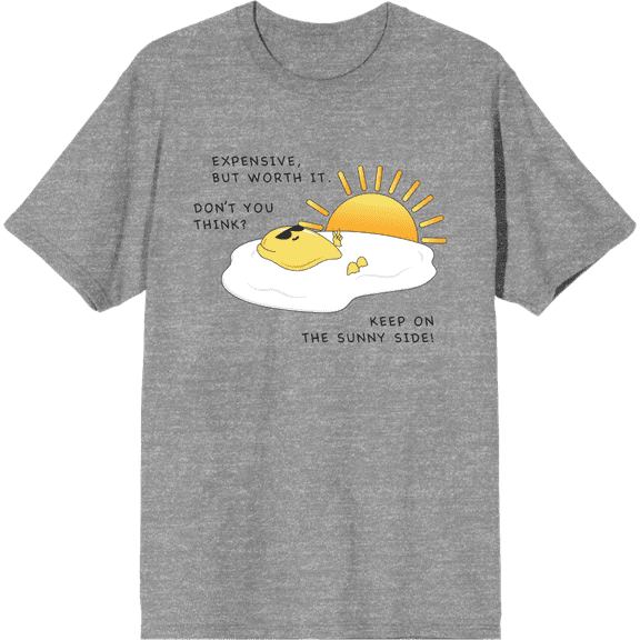 "Eggspensive Eggs - Keep On The Sunny Side" Adult Heather Gray Crew Neck Short Sleeve Tee-Medium