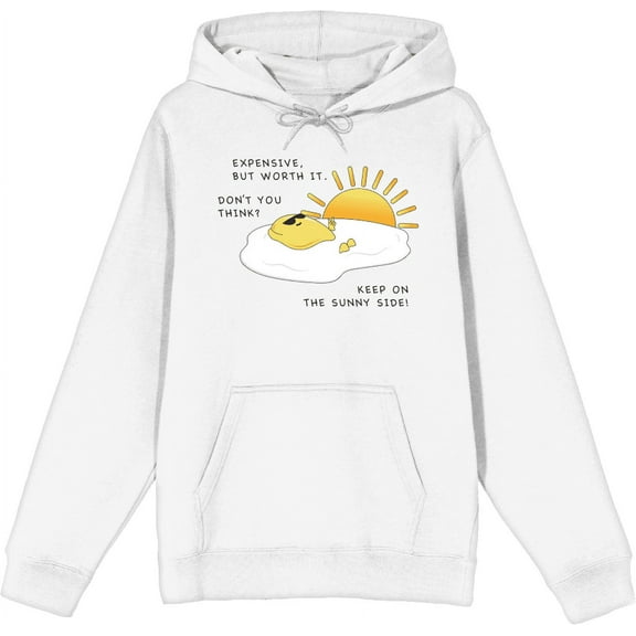 "Eggspensive Eggs - Keep On The Sunny Side" Adult White Long Sleeve Hoodie-Medium