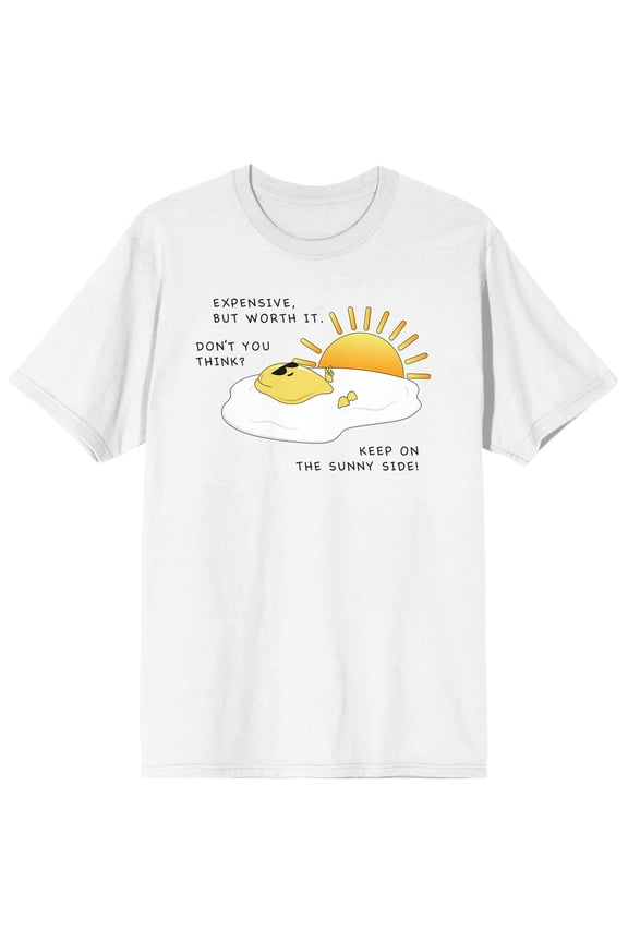 Eggspensive Eggs Keep On The Sunny Side Egg and Sunshine Men's White Short Sleeve Crew Neck Tee-Large