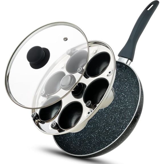 Eggssentials 2 in 1 Egg Poacher Pan & Poached Egg Maker, Granite Egg Poacher with 6 Cups - Egg Pan - 10 Inch Frying Pan Nonstick Omelette Pan