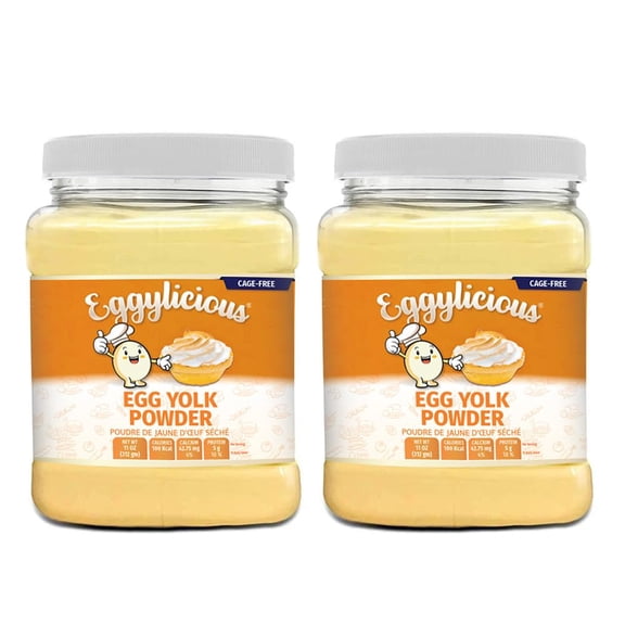 Eggylicious | PACK of 2 | Cage-Free Egg Yolk Powder 11 oz (312 gm) | Made in USA from Humanely-Raised Cage-Free Eggs | Perfect for Smoothies, Puddings, Baking, Sauces | Non-Bioengineered