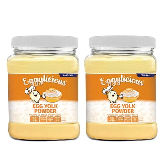 Eggylicious | PACK of 2 | Cage-Free Egg Yolk Powder 11 oz (312 gm) | Made in USA from Humanely-Raised Cage-Free Eggs | Perfect for Smoothies, Puddings, Baking, Sauces | Non-Bioengineered