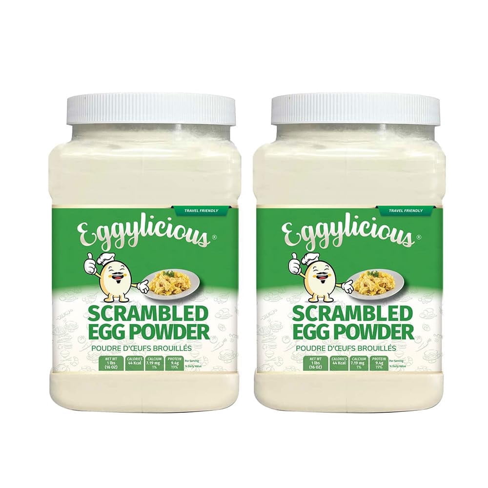 Eggylicious - PACK of 2 - Egg Scramble Mix – Made w/ Hormones Free Whole Eggs/Protein Packed –Easy & Delicious Breakfast - For Outdoors/Camping/Backpacking – Preservatives Free-Easy Storing 1 lb Jar
