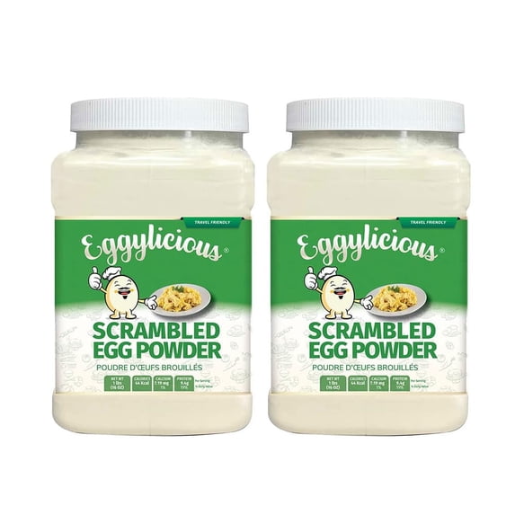 Eggylicious - PACK of 2 - Egg Scramble Mix – Made w/ Hormones Free Whole Eggs/Protein Packed –Easy & Delicious Breakfast - For Outdoors/Camping/Backpacking – Preservatives Free-Easy Storing 1 lb Jar
