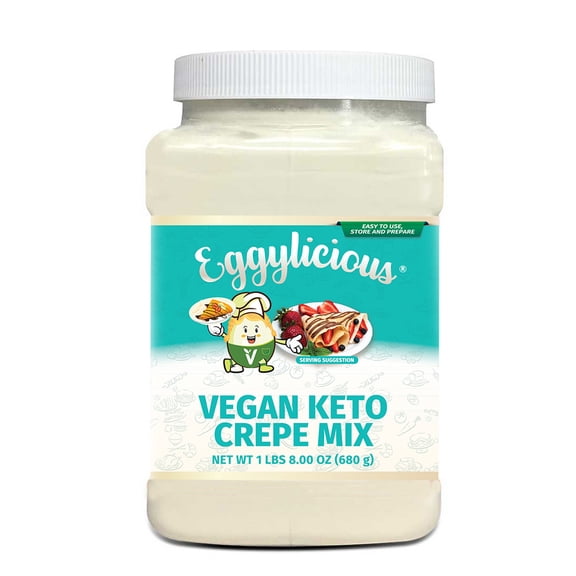 Eggylicious- PACK of 4 - Vegan Keto Crepe Mix 1 lbs 8 oz (680 gm) | Fluffy, Quick & Easy Grain Free Breakfast | Protein-Rich, Easy to Prepare | Just Add Milk/Water | Gluten Free, Non-Bioengineered