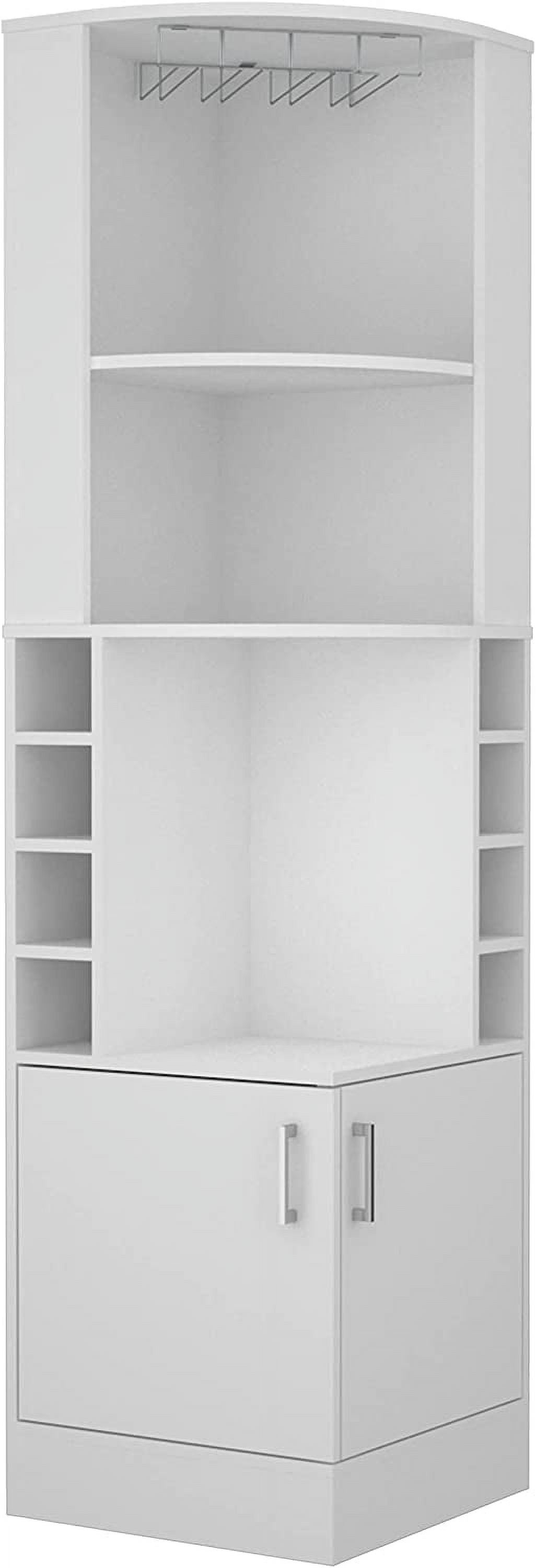 Egina Corner Bar Cabinet with Two External Shelves, Glass Holder, Eight ...