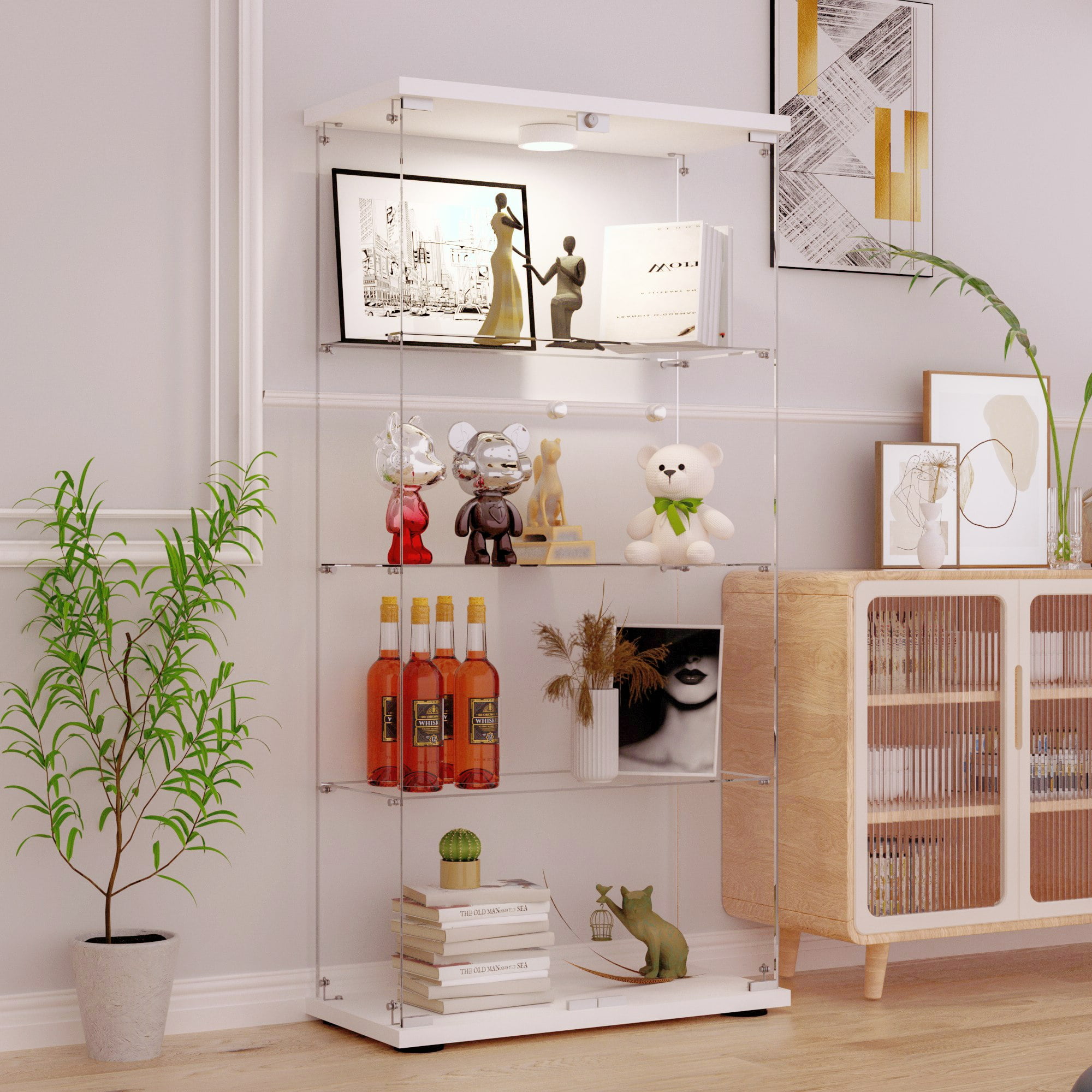 "Egles 4Tier Glass Display LED Light, Double Doors, 65""H