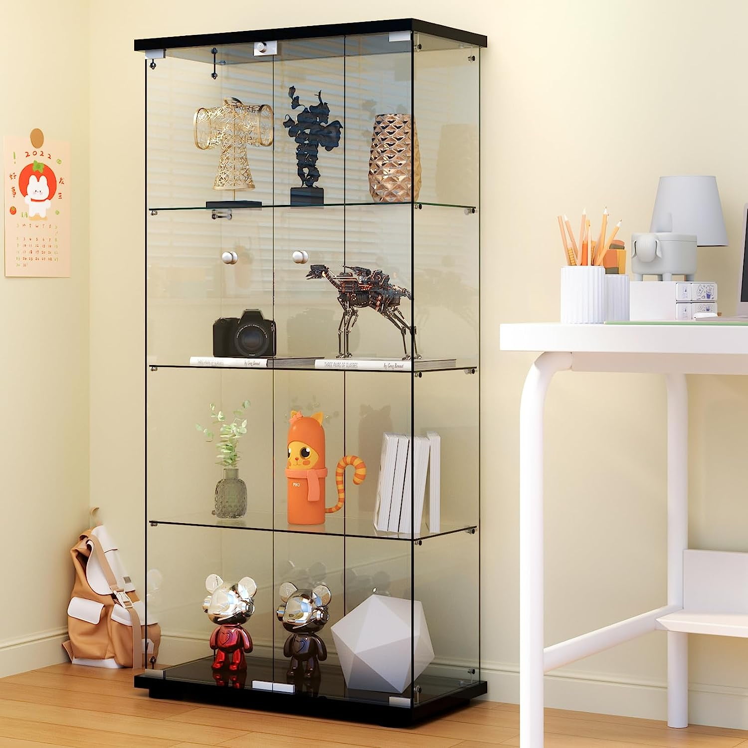Egles Display with Double Doors, 4Shelf 65"H Glass