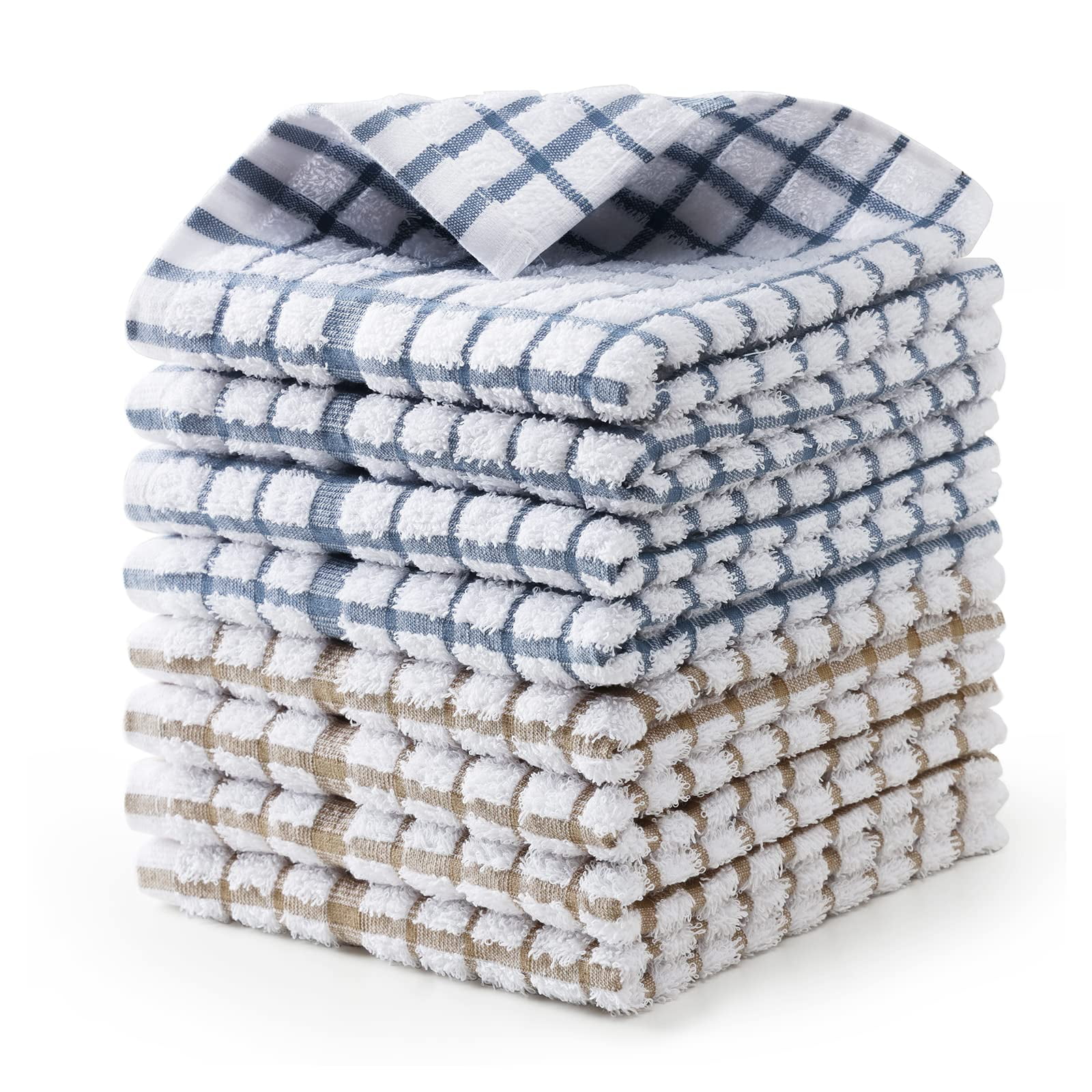 Egles Kitchen Dishcloth Set, 12"x12" 8Pack Pure Cotton Grid Cleaning