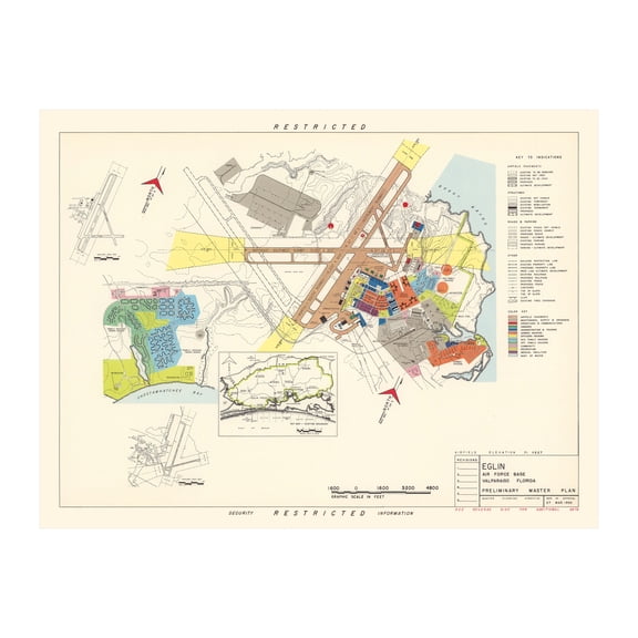 Eglin Air Force Base Art, 1952 Vintage Map of Eglin Air Force Base History Wall Decor Gift, Old Eglin Air Force Base Map - 24" x 18" Unframed Print