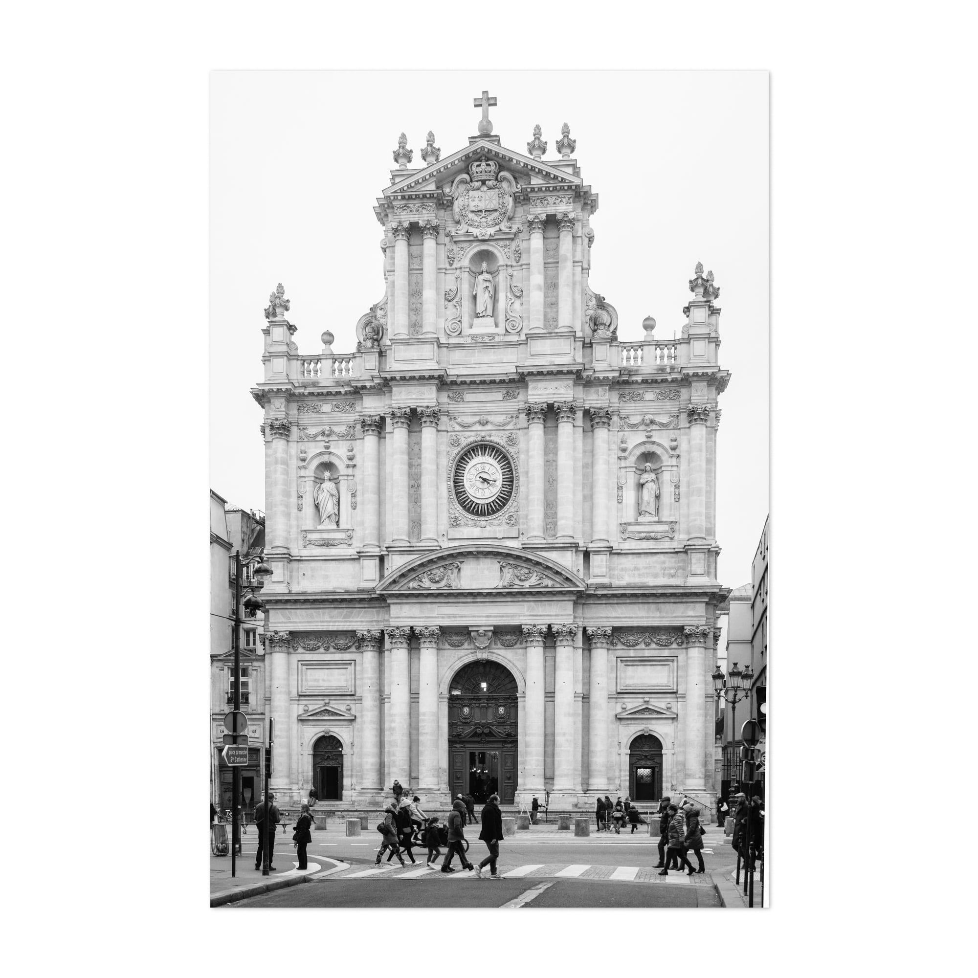 Eglise Saint-Paul-Saint-Louis B&W - Paris Île-de-France France Photography Unframed Wall Art Print 24 x 36 inches
