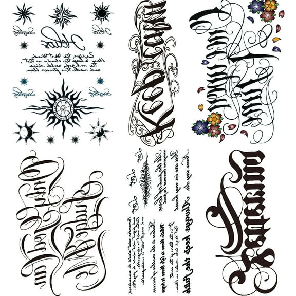 Eglish Tattoos,6-Sheet Fake Letter Temorary Tattoo Stickers