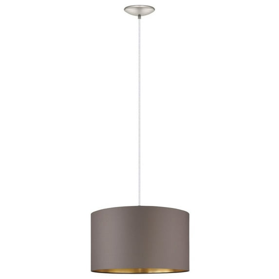 31603A-Eglo Lighting-Maserlo - One Light Drum Pendant Satin Nickel Gold Satin Nickel Finish with Black/Gold Fabric Shade