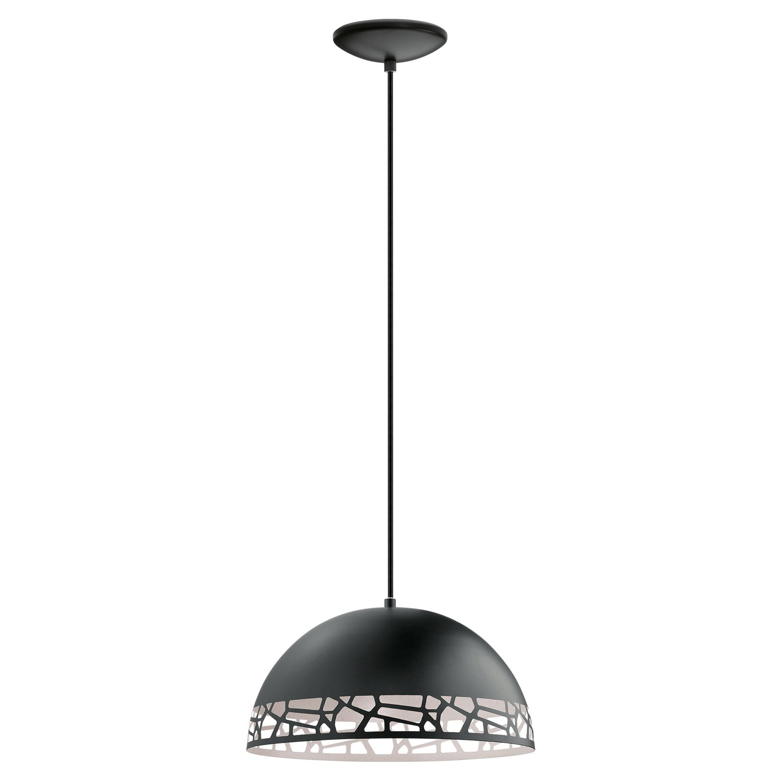 Savignano Matte Black Bowl Pendant with White Interior, 14.96"
