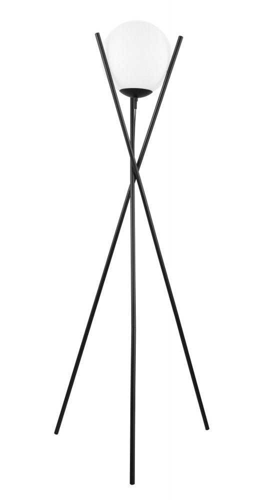 Salvezinas Adjustable Black Tripod Floor Lamp with White Glass Sphere