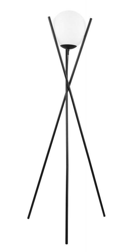 Salvezinas Adjustable Black Tripod Floor Lamp with White Glass Sphere