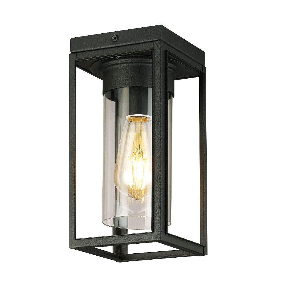 Walker Hill Matte Black Glass Outdoor Flush Mount Light