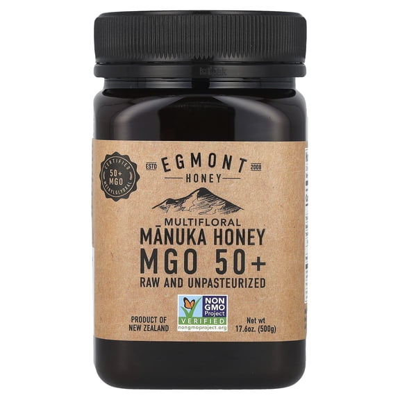 Egmont Honey, Multifloral Manuka Honey, Raw And Unpasteurized, MGO 50+, 17.6 oz (500 g) Pack of 4