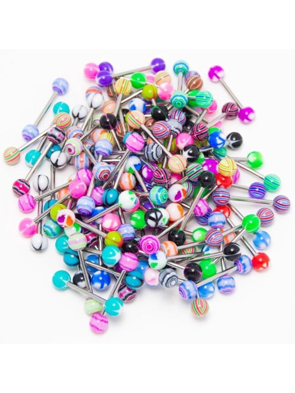 50PCS Colorful Stainless Steel Barbell Tongue Rings Bars Piercing Cosmetic