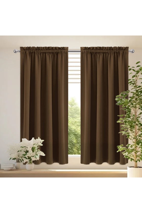 Curtains, Heat Insulation Energy Saving Bedroom and Kitchen Curtains, Scandinavian Solid Colour Black Silk Curtains