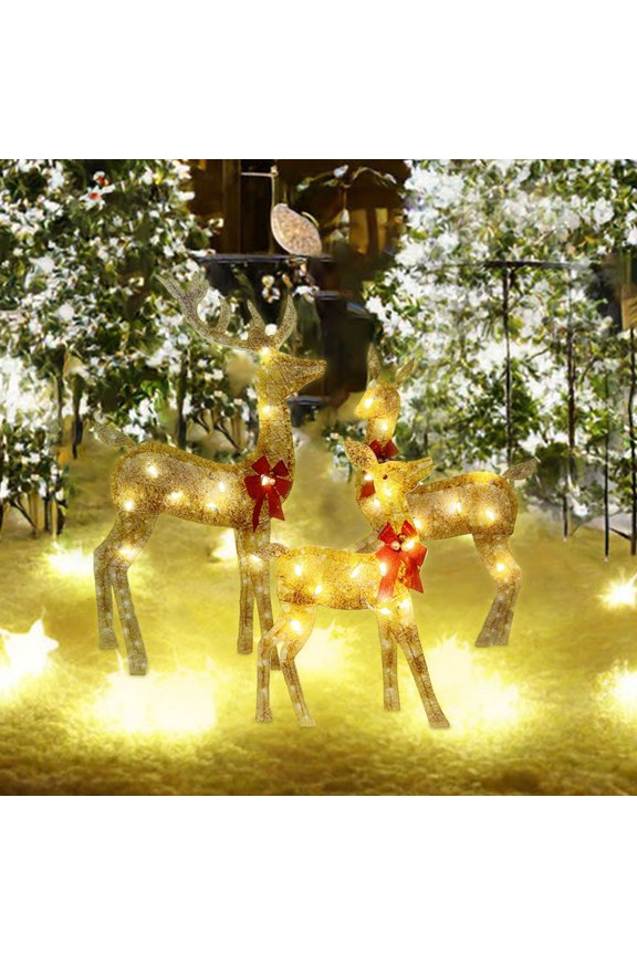 Luminous Three-piece Christmas Deer Family Set Outdoor Decor