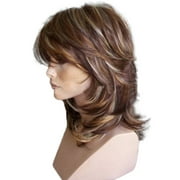 Egmy Medium Side Bang Highlighted Layered Slightly Curled Synthetic Wig