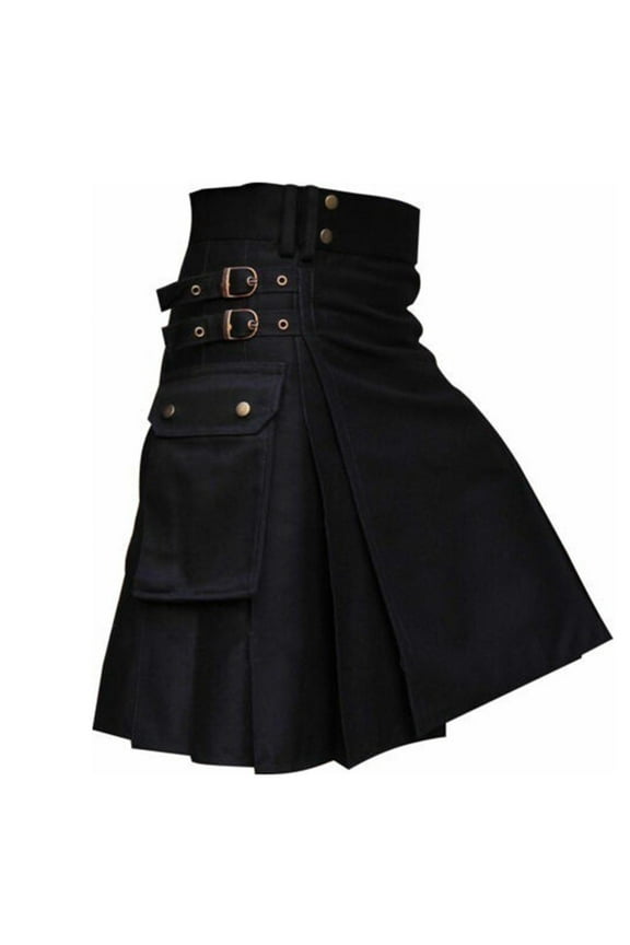 Men's Summer Scottish Skirt Pocket Plaid Contrast Stitching Pleated Skirt